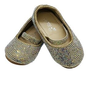 Tip Top Kids Sparkly Rhinestone Dress Shoes - Gold Baby Size 4 Ballet Flats NWOT
